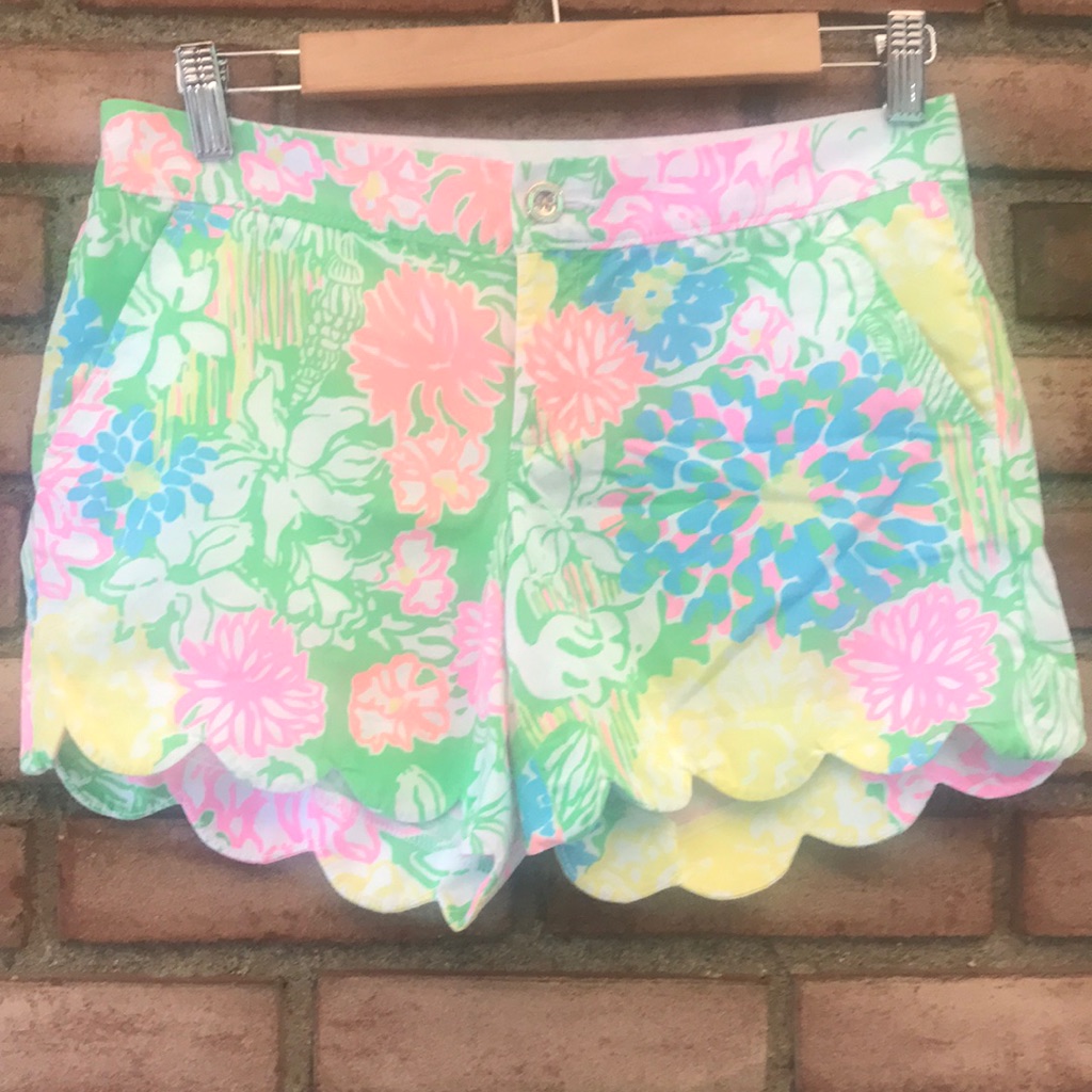 Lilly Pulitzer, Buttercup Shorts, Size 0, Green, Floral Print